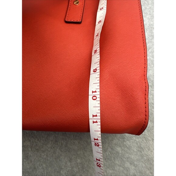 MICHAEL KORS Hamilton Coral Red Saffiano Leather Gold HW E/W Large Satchel Bag - Picture 11 of 13